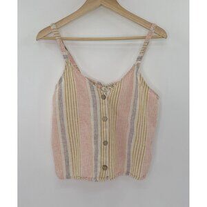 Ruby Moon‎ Linen Cotton Striped Button Up Cropped Blouse Sz L Boho Festival